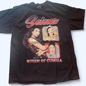 Selena Black Graphic Tee with Red and White Highlights